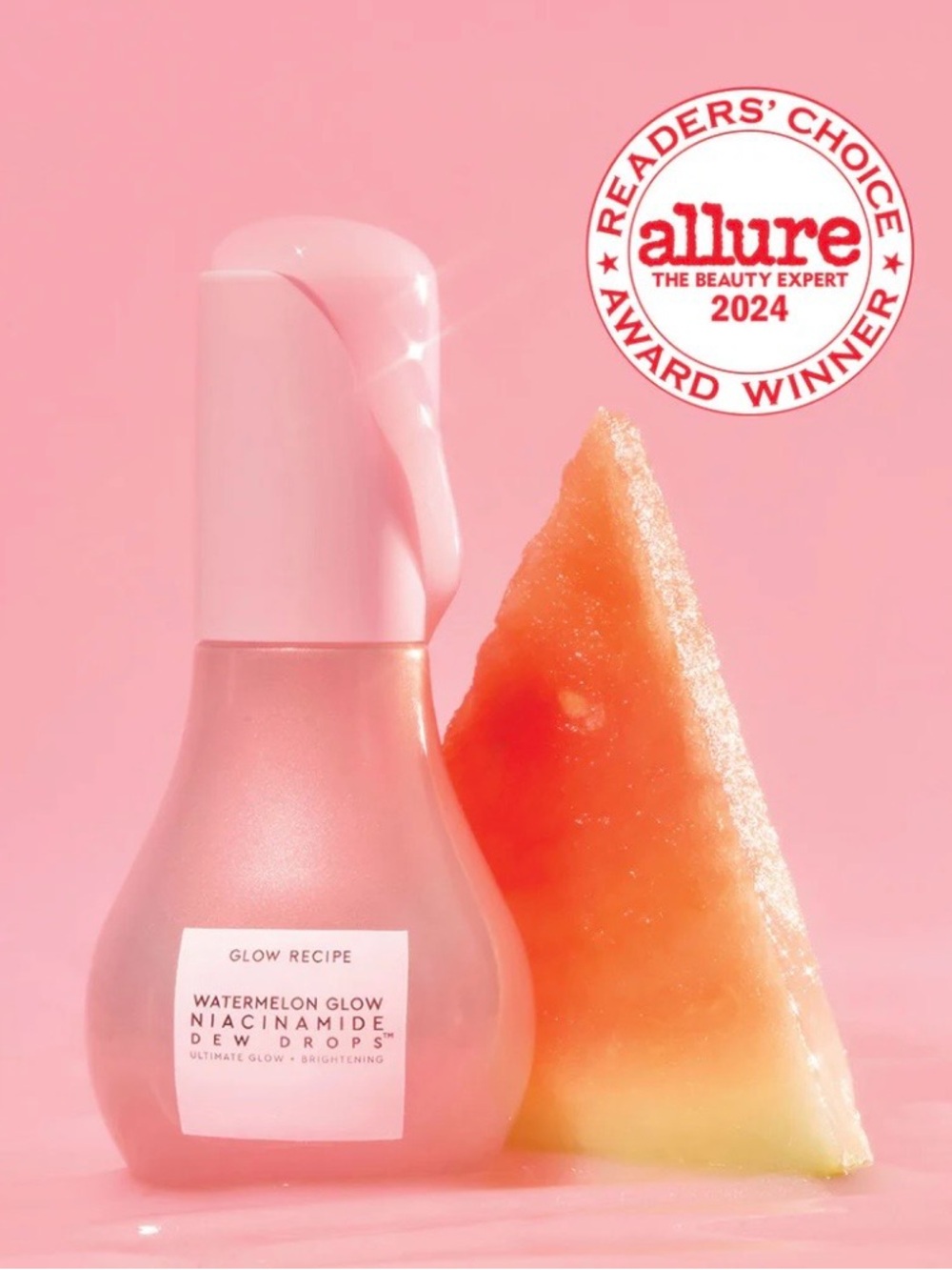 Glow Recipe Watermelon Glow Niacinamide Dew Drops — Soft Pink Serum Bottle